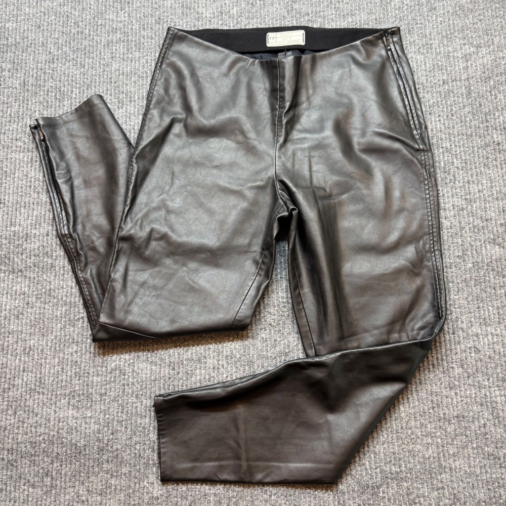 Black Vegan Leather Pants 12 Ankle Zip Moto Streetwear Chic Fitted Free People